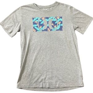 HURLEY Tropical Palm Print Logo Tee With Scoop Neck & Cap Sleeves Grey 13-15Y